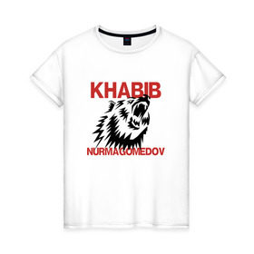 Женская футболка хлопок с принтом Хабиб Нурмагомедов в Белгороде, 100% хлопок | прямой крой, круглый вырез горловины, длина до линии бедер, слегка спущенное плечо | khabib | nurmagomedov
