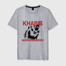 Мужская футболка хлопок с принтом Хабиб Нурмагомедов в Белгороде, 100% хлопок | прямой крой, круглый вырез горловины, длина до линии бедер, слегка спущенное плечо. | khabib | nurmagomedov