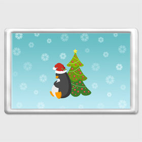 Магнит 45*70 с принтом Новогодний пингвинчик в Белгороде, Пластик | Размер: 78*52 мм; Размер печати: 70*45 | елка | новый год | пингвин