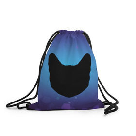 Рюкзак-мешок 3D с принтом Силуэт черной кошки в Белгороде, 100% полиэстер | плотность ткани — 200 г/м2, размер — 35 х 45 см; лямки — толстые шнурки, застежка на шнуровке, без карманов и подкладки | кошка | силуэт | синий | фиолетовый | черный