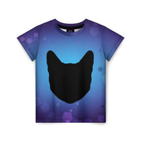 Детская футболка 3D с принтом Силуэт черной кошки в Белгороде, 100% гипоаллергенный полиэфир | прямой крой, круглый вырез горловины, длина до линии бедер, чуть спущенное плечо, ткань немного тянется | кошка | силуэт | синий | фиолетовый | черный