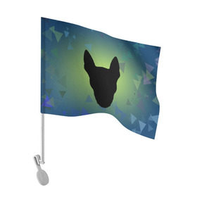 Флаг для автомобиля с принтом силуэт Бультерьера в Белгороде, 100% полиэстер | Размер: 30*21 см | зеленый | силуэт | синий | собака | черный