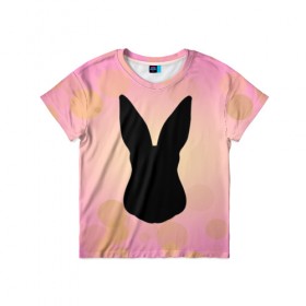 Детская футболка 3D с принтом Силуэт зайчика в Белгороде, 100% гипоаллергенный полиэфир | прямой крой, круглый вырез горловины, длина до линии бедер, чуть спущенное плечо, ткань немного тянется | зайчик | персиковый | розовый | силуэт