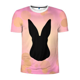 Мужская футболка 3D спортивная с принтом Силуэт зайчика в Белгороде, 100% полиэстер с улучшенными характеристиками | приталенный силуэт, круглая горловина, широкие плечи, сужается к линии бедра | зайчик | персиковый | розовый | силуэт