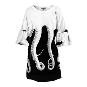 Детское платье 3D с принтом Octopus в Белгороде, 100% полиэстер | прямой силуэт, чуть расширенный к низу. Круглая горловина, на рукавах — воланы | Тематика изображения на принте: octopus