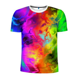 Мужская футболка 3D спортивная с принтом Красочное безумие в Белгороде, 100% полиэстер с улучшенными характеристиками | приталенный силуэт, круглая горловина, широкие плечи, сужается к линии бедра | кислота | радуга | разноцветный | яркий