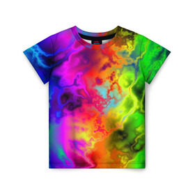 Детская футболка 3D с принтом Красочное безумие в Белгороде, 100% гипоаллергенный полиэфир | прямой крой, круглый вырез горловины, длина до линии бедер, чуть спущенное плечо, ткань немного тянется | Тематика изображения на принте: кислота | радуга | разноцветный | яркий
