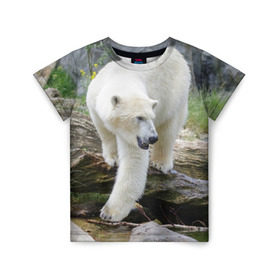 Детская футболка 3D с принтом Белый медведь в Белгороде, 100% гипоаллергенный полиэфир | прямой крой, круглый вырез горловины, длина до линии бедер, чуть спущенное плечо, ткань немного тянется | Тематика изображения на принте: арктика