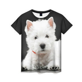 Женская футболка 3D с принтом Вест-хайленд-уайт-терьер в Белгороде, 100% полиэфир ( синтетическое хлопкоподобное полотно) | прямой крой, круглый вырез горловины, длина до линии бедер | вест хайленд уайт терьер | животное | порода | собака