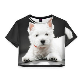 Женская футболка 3D укороченная с принтом Вест-хайленд-уайт-терьер в Белгороде, 100% полиэстер | круглая горловина, длина футболки до линии талии, рукава с отворотами | вест хайленд уайт терьер | животное | порода | собака