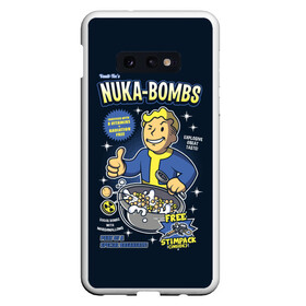 Чехол для Samsung S10E с принтом Nuka Bombs в Белгороде, Силикон | Область печати: задняя сторона чехла, без боковых панелей | atom | bomb | boy | fallout | radioactive | vault | wasteland | атом | бой | бомба | волт | мальчик | радиация | фоллаут | ядерная