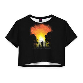 Женская футболка 3D укороченная с принтом Wasteland Apocalypse в Белгороде, 100% полиэстер | круглая горловина, длина футболки до линии талии, рукава с отворотами | atom | bomb | boy | fallout | radioactive | vault | wasteland | атом | бой | бомба | волт | мальчик | радиация | фоллаут | ядерная