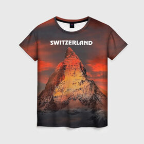 Женская футболка 3D с принтом Швейцария в Белгороде, 100% полиэфир ( синтетическое хлопкоподобное полотно) | прямой крой, круглый вырез горловины, длина до линии бедер | switzerland | альпы | горы | заграница | отдых | отпуск | туризм | турист
