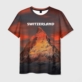 Мужская футболка 3D с принтом Швейцария в Белгороде, 100% полиэфир | прямой крой, круглый вырез горловины, длина до линии бедер | Тематика изображения на принте: switzerland | альпы | горы | заграница | отдых | отпуск | туризм | турист