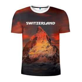 Мужская футболка 3D спортивная с принтом Швейцария в Белгороде, 100% полиэстер с улучшенными характеристиками | приталенный силуэт, круглая горловина, широкие плечи, сужается к линии бедра | Тематика изображения на принте: switzerland | альпы | горы | заграница | отдых | отпуск | туризм | турист