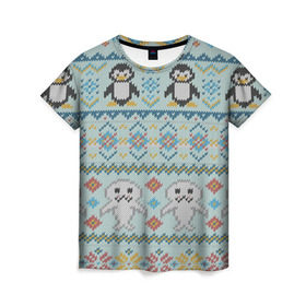 Женская футболка 3D с принтом Детский вязаный узор в Белгороде, 100% полиэфир ( синтетическое хлопкоподобное полотно) | прямой крой, круглый вырез горловины, длина до линии бедер | зима | нг | новый год | рождество | свитер | снег