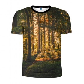 Мужская футболка 3D спортивная с принтом Лес в Белгороде, 100% полиэстер с улучшенными характеристиками | приталенный силуэт, круглая горловина, широкие плечи, сужается к линии бедра | forest | nature | sky | tree | деревья | лес | листья | небо | природа | сосны