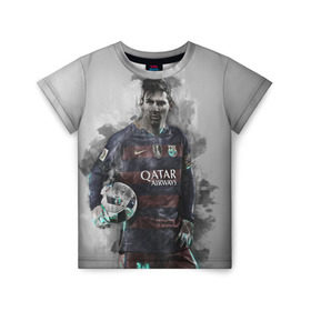 Детская футболка 3D с принтом Lionel Messi в Белгороде, 100% гипоаллергенный полиэфир | прямой крой, круглый вырез горловины, длина до линии бедер, чуть спущенное плечо, ткань немного тянется | Тематика изображения на принте: лионель | месси
