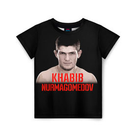 Детская футболка 3D с принтом Хабиб Нурмагомедов в Белгороде, 100% гипоаллергенный полиэфир | прямой крой, круглый вырез горловины, длина до линии бедер, чуть спущенное плечо, ткань немного тянется | Тематика изображения на принте: ufc