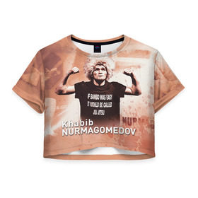 Женская футболка 3D укороченная с принтом Хабиб Нурмагомедов в Белгороде, 100% полиэстер | круглая горловина, длина футболки до линии талии, рукава с отворотами | ufc | хабиб нурмагомедов