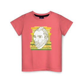 Детская футболка хлопок с принтом Ван Гог в Белгороде, 100% хлопок | круглый вырез горловины, полуприлегающий силуэт, длина до линии бедер | ван гог | геометрия | глаз | знаенитость | лайнворк | мода | рисунок | тату | художник