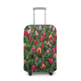 Чехол для чемодана 3D с принтом Тюльпанчики в Белгороде, 86% полиэфир, 14% спандекс | двустороннее нанесение принта, прорези для ручек и колес | зеленый | поле | природа | растения | тюльпаны | цветной | цветы