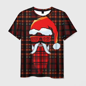 Мужская футболка 3D с принтом Санта хипстер в Белгороде, 100% полиэфир | прямой крой, круглый вырез горловины, длина до линии бедер | Тематика изображения на принте: борода | зима | новый год | очки | праздник | рождество | санта | хипстер