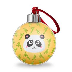 Ёлочный шар с принтом Панда с бамбуком в Белгороде, Пластик | Диаметр: 77 мм | Тематика изображения на принте: бамбук | оранжевый | панда