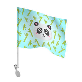 Флаг для автомобиля с принтом Панда с бамбуком в Белгороде, 100% полиэстер | Размер: 30*21 см | бамбук | панда