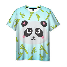 Мужская футболка 3D с принтом Панда с бамбуком в Белгороде, 100% полиэфир | прямой крой, круглый вырез горловины, длина до линии бедер | Тематика изображения на принте: бамбук | панда