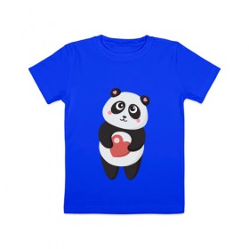 Детская футболка хлопок с принтом Панда с сердечком в Белгороде, 100% хлопок | круглый вырез горловины, полуприлегающий силуэт, длина до линии бедер | Тематика изображения на принте: 