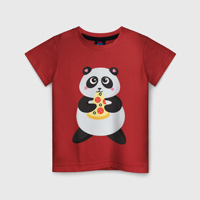 Детская футболка хлопок с принтом Панда обжора в Белгороде, 100% хлопок | круглый вырез горловины, полуприлегающий силуэт, длина до линии бедер | обжора | панда | пицца