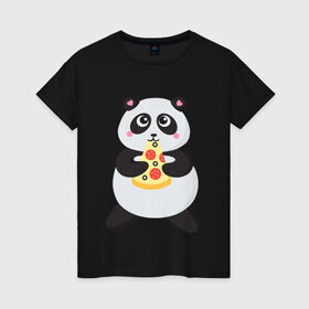 Женская футболка хлопок с принтом Панда обжора в Белгороде, 100% хлопок | прямой крой, круглый вырез горловины, длина до линии бедер, слегка спущенное плечо | обжора | панда | пицца