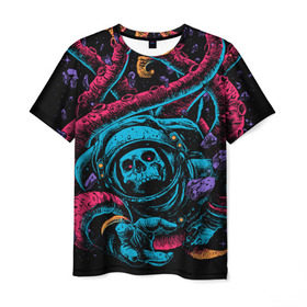 Мужская футболка 3D с принтом Космический осьминог в Белгороде, 100% полиэфир | прямой крой, круглый вырез горловины, длина до линии бедер | Тематика изображения на принте: astro | cosmo | galaxy | kraken | octopus | space | астронавт | галактика | космонавт | космос | кракен | осьминог