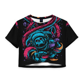 Женская футболка 3D укороченная с принтом Космический осьминог в Белгороде, 100% полиэстер | круглая горловина, длина футболки до линии талии, рукава с отворотами | astro | cosmo | galaxy | kraken | octopus | space | астронавт | галактика | космонавт | космос | кракен | осьминог