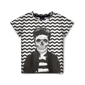 Детская футболка 3D с принтом Мертвый модник в Белгороде, 100% гипоаллергенный полиэфир | прямой крой, круглый вырез горловины, длина до линии бедер, чуть спущенное плечо, ткань немного тянется | bone | death | fashion | hipster | skelet | skull | кости | мода | скелет | темный | хипстер | череп