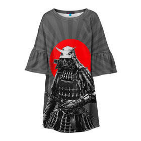 Детское платье 3D с принтом Мертвый самурай в Белгороде, 100% полиэстер | прямой силуэт, чуть расширенный к низу. Круглая горловина, на рукавах — воланы | bone | japan | samurai | skelet | skull | warrior | воин | катана | кости | меч | самурай | скелет | череп | япония