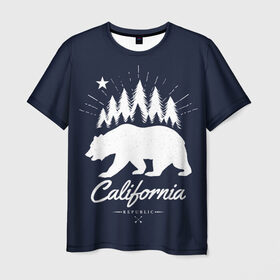 Мужская футболка 3D с принтом California Republic в Белгороде, 100% полиэфир | прямой крой, круглый вырез горловины, длина до линии бедер | america | bear | california | united states | usa | америка | калифорния | медведь | сша | штаты