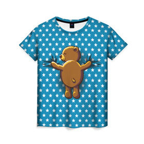 Женская футболка 3D с принтом Медвежьи объятия в Белгороде, 100% полиэфир ( синтетическое хлопкоподобное полотно) | прямой крой, круглый вырез горловины, длина до линии бедер | bear | beast | kid | love | teddy | toy | звезды | зверь | игрушка | любовь | медведь | мишка