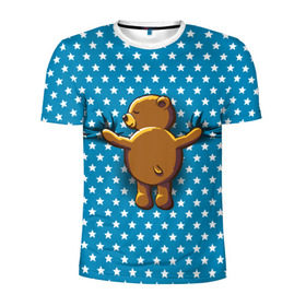 Мужская футболка 3D спортивная с принтом Медвежьи объятия в Белгороде, 100% полиэстер с улучшенными характеристиками | приталенный силуэт, круглая горловина, широкие плечи, сужается к линии бедра | Тематика изображения на принте: bear | beast | kid | love | teddy | toy | звезды | зверь | игрушка | любовь | медведь | мишка