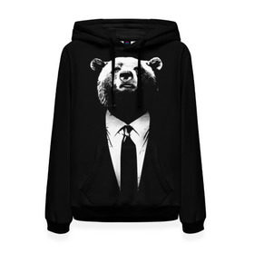 Женская толстовка 3D с принтом Медведь бизнесмен в Белгороде, 100% полиэстер  | двухслойный капюшон со шнурком для регулировки, мягкие манжеты на рукавах и по низу толстовки, спереди карман-кенгуру с мягким внутренним слоем. | Тематика изображения на принте: animal | bear | beast | business | suit | бизнес | джентльмен | животное | зверь | медведь | смокинг