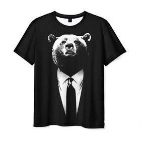 Мужская футболка 3D с принтом Медведь бизнесмен в Белгороде, 100% полиэфир | прямой крой, круглый вырез горловины, длина до линии бедер | Тематика изображения на принте: animal | bear | beast | business | suit | бизнес | джентльмен | животное | зверь | медведь | смокинг