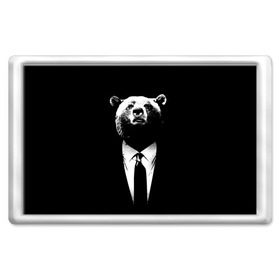 Магнит 45*70 с принтом Медведь бизнесмен в Белгороде, Пластик | Размер: 78*52 мм; Размер печати: 70*45 | animal | bear | beast | business | suit | бизнес | джентльмен | животное | зверь | медведь | смокинг