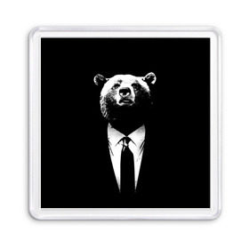 Магнит 55*55 с принтом Медведь бизнесмен в Белгороде, Пластик | Размер: 65*65 мм; Размер печати: 55*55 мм | animal | bear | beast | business | suit | бизнес | джентльмен | животное | зверь | медведь | смокинг