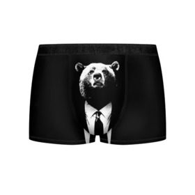 Мужские трусы 3D с принтом Медведь бизнесмен в Белгороде, 50% хлопок, 50% полиэстер | классическая посадка, на поясе мягкая тканевая резинка | Тематика изображения на принте: animal | bear | beast | business | suit | бизнес | джентльмен | животное | зверь | медведь | смокинг