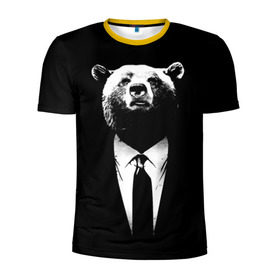 Мужская футболка 3D спортивная с принтом Медведь бизнесмен в Белгороде, 100% полиэстер с улучшенными характеристиками | приталенный силуэт, круглая горловина, широкие плечи, сужается к линии бедра | animal | bear | beast | business | suit | бизнес | джентльмен | животное | зверь | медведь | смокинг