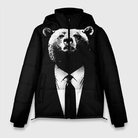 Мужская зимняя куртка 3D с принтом Медведь бизнесмен в Белгороде, верх — 100% полиэстер; подкладка — 100% полиэстер; утеплитель — 100% полиэстер | длина ниже бедра, свободный силуэт Оверсайз. Есть воротник-стойка, отстегивающийся капюшон и ветрозащитная планка. 

Боковые карманы с листочкой на кнопках и внутренний карман на молнии. | Тематика изображения на принте: animal | bear | beast | business | suit | бизнес | джентльмен | животное | зверь | медведь | смокинг