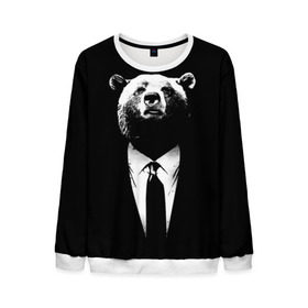 Мужской свитшот 3D с принтом Медведь бизнесмен в Белгороде, 100% полиэстер с мягким внутренним слоем | круглый вырез горловины, мягкая резинка на манжетах и поясе, свободная посадка по фигуре | animal | bear | beast | business | suit | бизнес | джентльмен | животное | зверь | медведь | смокинг