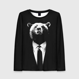 Женский лонгслив 3D с принтом Медведь бизнесмен в Белгороде, 100% полиэстер | длинные рукава, круглый вырез горловины, полуприлегающий силуэт | Тематика изображения на принте: animal | bear | beast | business | suit | бизнес | джентльмен | животное | зверь | медведь | смокинг