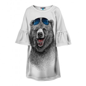 Детское платье 3D с принтом Счастливый медведь в Белгороде, 100% полиэстер | прямой силуэт, чуть расширенный к низу. Круглая горловина, на рукавах — воланы | animal | bear | beast | fashion | funny | животное | зверь | медведь | мода | радость | счастье